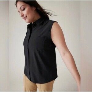 Athleta Everlasting Tank XL Black Sleeveless Collared Blouse Stretch Work T